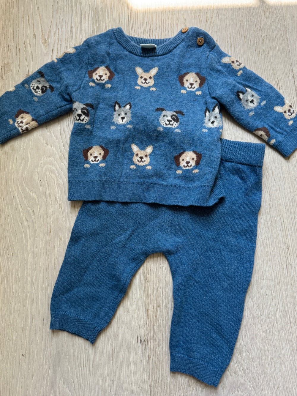 Little Me Blue Knit Baby Sweater with Puppy Motif